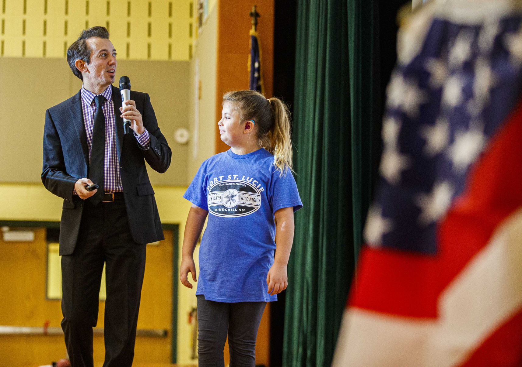 Meteorologist Joe Martucci at Frog Pond Elementary School